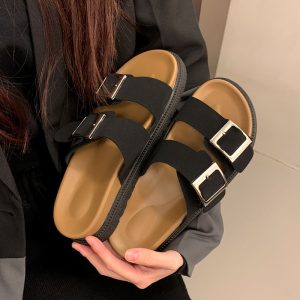 2025 new Internet celebrity Birkenstock platform sandals for women wear summer fashion square buckles with double straps and non-slip slippers