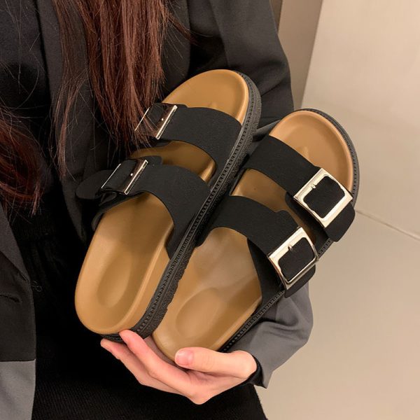 2025 new Internet celebrity Birkenstock platform sandals for women wear summer fashion square buckles with double straps and non-slip slippers - Image 4