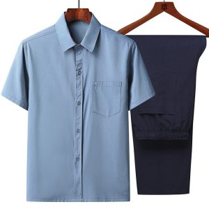 Summer middle-aged and elderly men's ice silk short-sleeved shirt loose lapel top middle-aged and elderly thin grandpa shirt
