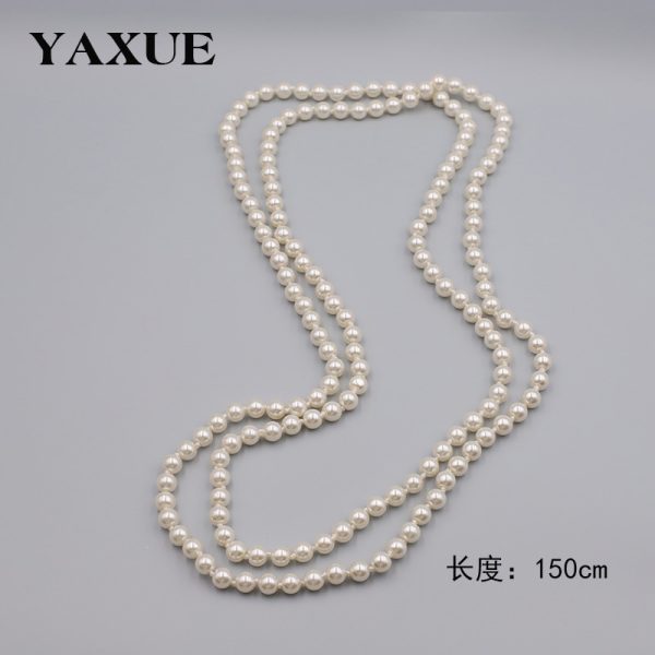 European and American cross-border explosive fashion temperament, versatile glass pearl long women's necklace, simple and hot-selling sweater chain jewelry - Image 2