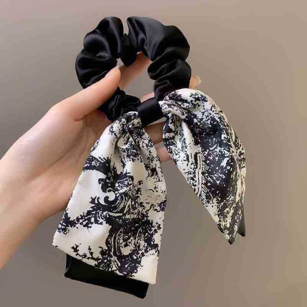 100 vintage printed streamer scrunchie temperament headband women's tie hair elegant large intestine loop head rope exquisite ponytail hair rope - Image 2