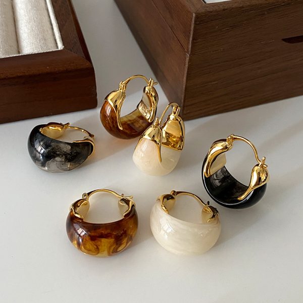 Maillard earrings, fashionable temperament, French amber earrings, light luxury, luxury, high-end sense of autumn and winter, European and American retro coffee earrings