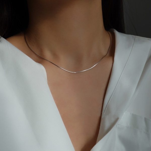 S925 sterling silver snake bone chain necklace women's net celebrity ins collarbone necklace gold chain extremely thin stacked and versatile