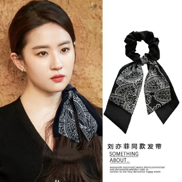 French bow streamer scrunchie silk scarf headband women's tie summer tie headrope large intestine ring 2024 new headgear