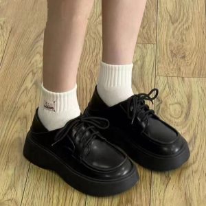 Half support two-wear shoes, small leather shoes, women's 2024 new round toe single shoes, loafers, heightened thick soles, college style, British style