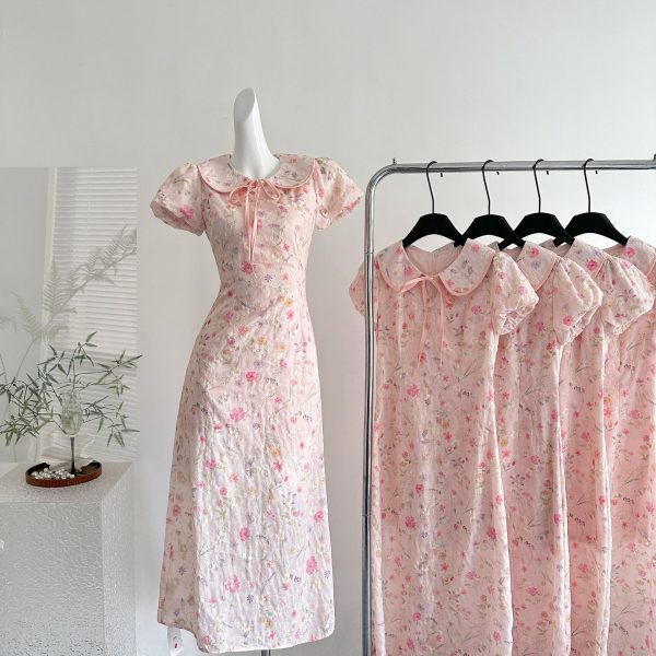 "Lucky" Qiqi is very bright and full of flowers, the new Chinese floral print cheongsam dress, the summer is a beautiful little skirt