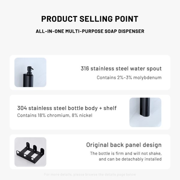 Cross-border exclusive hotel bathroom soap dispenser wall mounted 304 stainless steel bracket shampoo body wash dispenser - Image 3