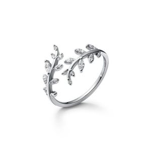 S925 Sterling Silver Ring Wholesale Fashion Personality Small Fresh Diamond Leaf Branch Open Ring Female