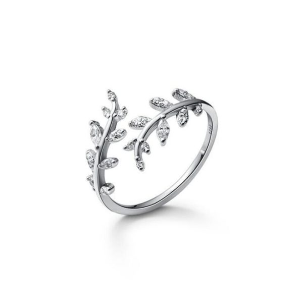 S925 Sterling Silver Ring Wholesale Fashion Personality Small Fresh Diamond Leaf Branch Open Ring Female - Image 5