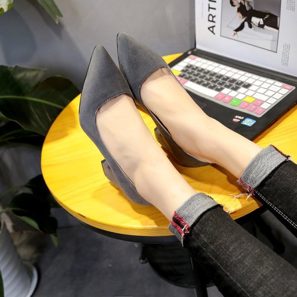 Interview: black high heels, women's pointed toe, work occupation, office work shoes, thick heels, high heels, suede, etiquette shoes - Image 2