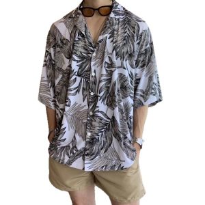 Summer Flower Shirt Men's 2025 American Retro Ruffian Handsome Cropped Sleeve Loose Shirt Beach Hawaiian Inch Shirt Men's Wear