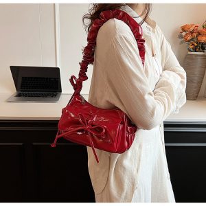 Niche pleated underarm bag women's 2024 new fashion red shoulder bag luxury versatile handbag