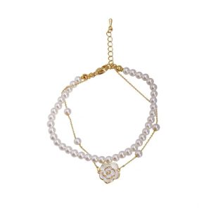 Camellia double-layered pearl bracelet for girls, light luxury, niche delicate hand ornaments, elegant temperament, high-end accessories