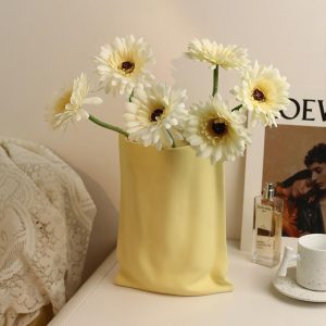 Behammei cream style ceramic vase high-end home living room flower arrangement entrance table decoration paper bag flower vessel