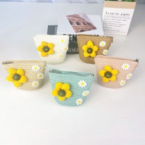 Straw Girls' Summer New Children's Cute Satchel Coin Purse Seaside Beach Sweet Small Bag Cross-border Wholesale