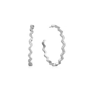 European and American square round face show face, small metal, silver waves, large hoop earrings, women's high-end, light luxury, high-end earrings, earrings, earrings