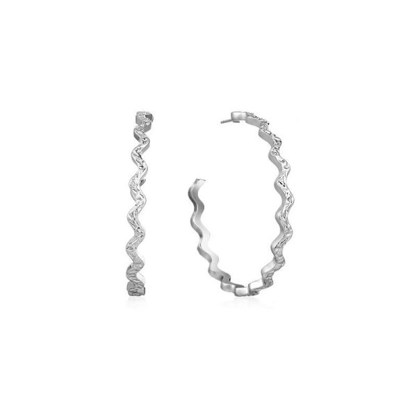 European and American square round face show face, small metal, silver waves, large hoop earrings, women's high-end, light luxury, high-end earrings, earrings, earrings - Image 5