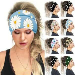 Chrysanthemum Floral Print Women's Bandana Sports Headband Wide Brim Yoga Headband Soft Scrunchie Headgear Headband