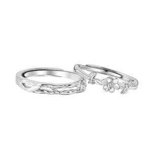 "Gardenia" couple ring, a pair of niche design engraved rings for men and women, commemorative birthday, Valentine's Day gift