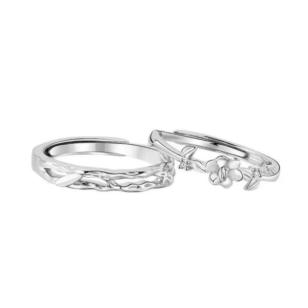 "Gardenia" couple ring, a pair of niche design engraved rings for men and women, commemorative birthday, Valentine's Day gift - Image 5