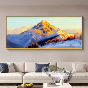 Backed by Jinshan, the living room is decorated with paintings, such as mountains and waters, office sofas, background wall paintings, and light luxury high-end murals
