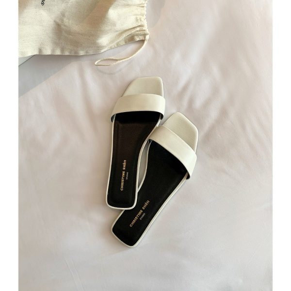 Sheepskin ~ Su Yinyin has the same style of ROW square toe leather flat slippers women's summer sandals - Image 2