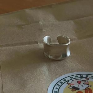 Vintage simple wide ring women's minimalist fashion personality versatile matte gold and silver two-tone open index ring ring