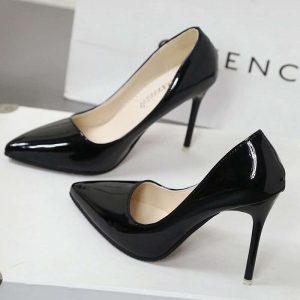 New blue high heels, stiletto heels, pointed toe, office versatile, black patent leather, disposable temperament, sexy single shoe woman