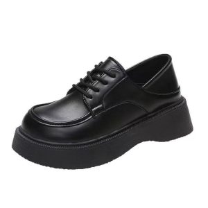 Half support two-wear shoes, small leather shoes, women's 2024 new round toe single shoes, loafers, heightened thick soles, college style, British style