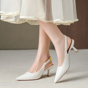 Huilia nude toe sandals women's stiletto heels 2025 summer one-button pointed toe high heels front bag back sandals for women