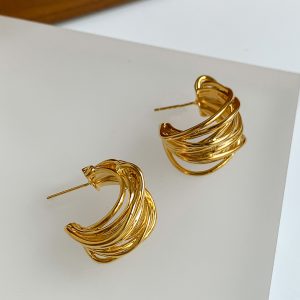 French luxury trend, European and American retro high-end sensual golden circles, multi-layer hollow winding lines, earrings, earrings, silver needles