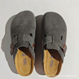 Unisex BK spot leather Birkenstock shoes autumn new versatile wear retro lazy head half drag Boken