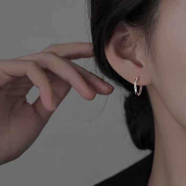 925 silver needle plain ring earrings women's 2025 new popular niche design high-end earrings light luxury earrings - Image 2