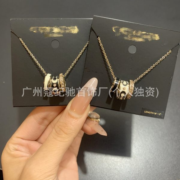 COA Koujia Classic Logo Women's Enamel White and Black Three-Ring Necklace Women's C9446 Counter Quality Clavicle Chain