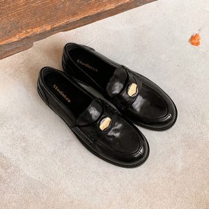 Horse leather version ~ leather gold coin loafers women's British style versatile retro foot small low heel JK small leather shoes single shoes