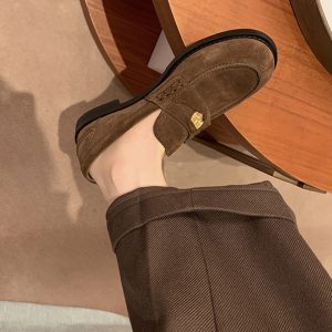 Horse leather version ~ leather gold coin loafers women's British style versatile retro foot small low heel JK small leather shoes single shoes