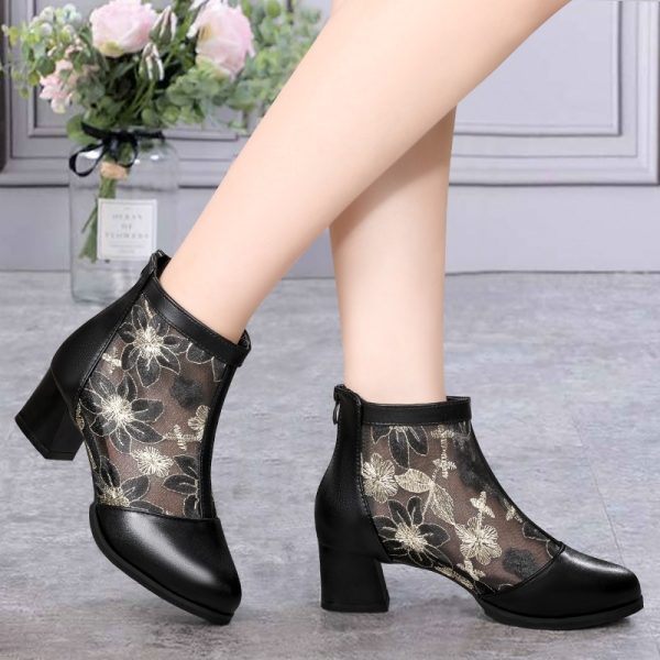 Cross-border mesh sandals women's 2024 spring and summer ethnic style toe sandals thick heel mesh boots foreign trade embroidered women's shoes - Image 3