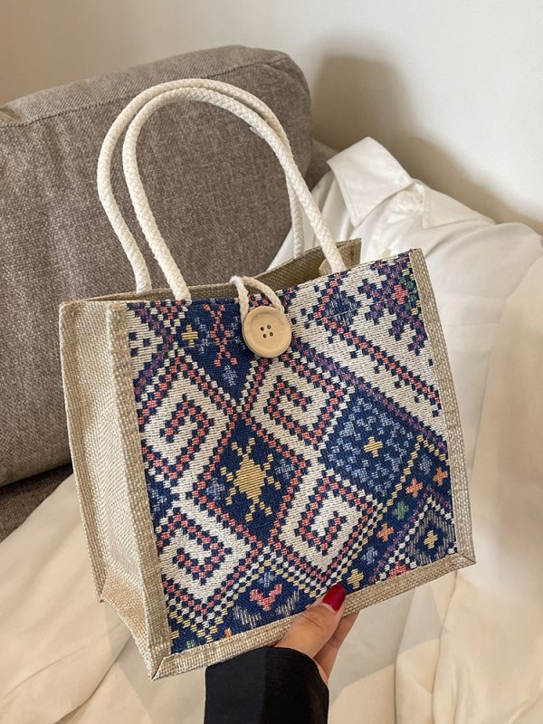 Ethnic canvas bag women's summer new fashion outing hand-held linen lunch box bento bag hand-carried mommy bag - Image 3