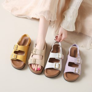 Thick-soled double-buckle Birkenstock sandals for women wear 2025 new fashionable and versatile comfortable casual open-toe beach sandals