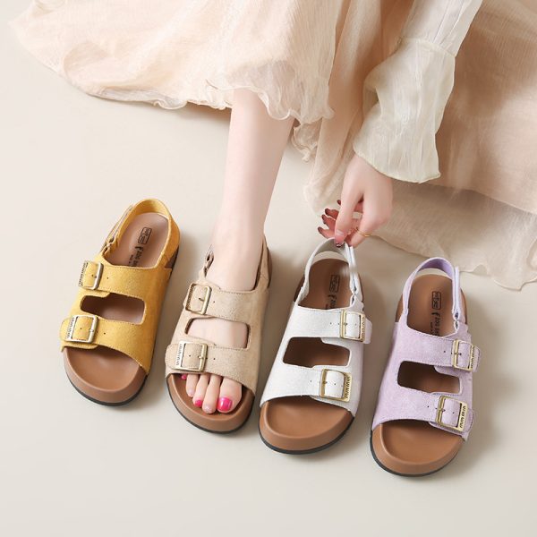 Thick-soled double-buckle Birkenstock sandals for women wear 2025 new fashionable and versatile comfortable casual open-toe beach sandals - Image 2
