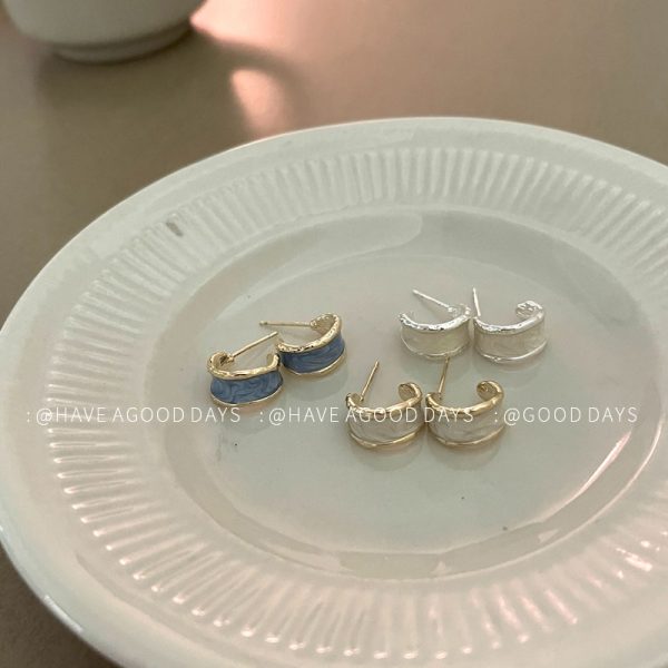 Retro French drip oil ring earrings simple and versatile fashion high-end earrings 925 silver needle personality women~ - Image 3