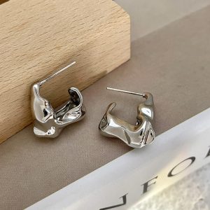 Irregular pleated lava earrings fashion vintage french stud earrings simple design sense temperament fashion earrings wholesale