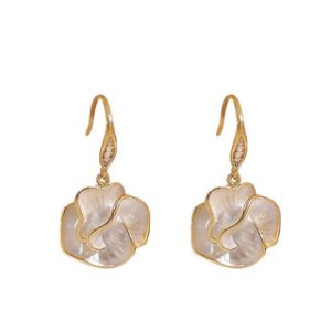 Korean version of the new drop glaze camellia zircon earrings French niche temperament earrings light luxury high-end earrings wholesale
