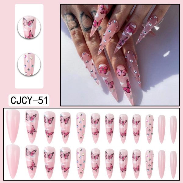 European and American long pointed nails, broken diamonds, butterfly dot diamonds, clouds, hot girls, nail stickers, cross-border wearable manicures - Image 2