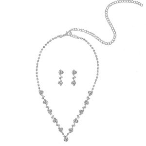 Cross-border exquisite 2-piece set full diamond necklace earrings bridal jewelry women's evening dress accessories fashionable explosive light luxury