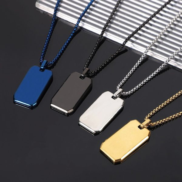 Cross-border European and American high-end titanium steel beveled edge glossy military brand dog tag personalized pendant necklace men's accessories can be engraved