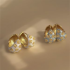 Embossed haze blue French retro drip glaze rose flower zircon earrings women's light luxury sense of luxury niche temperament