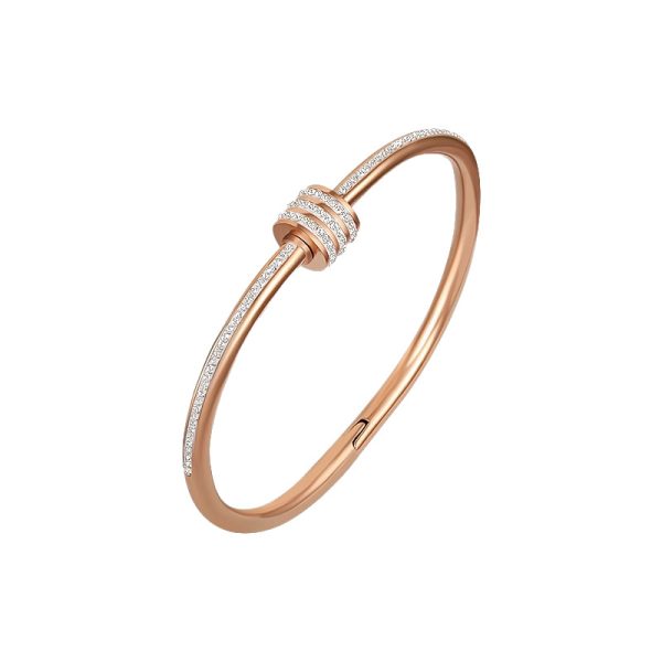 Rose gold titanium steel bracelet women's high-end sense bracelet light luxury niche zircon bracelet plain circle bracelet hand jewelry - Image 5