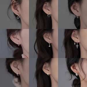 925 silver needle plain ring earrings women's 2025 new popular niche design high-end earrings light luxury earrings