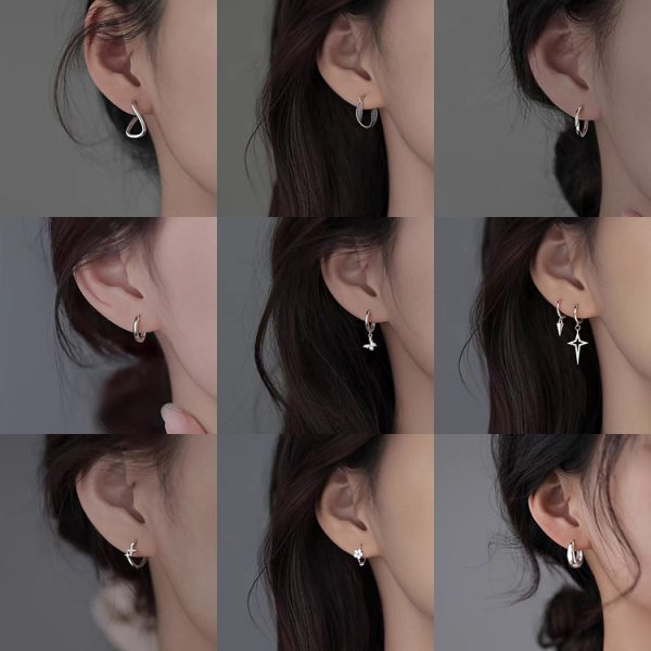 925 silver needle plain ring earrings women's 2025 new popular niche design high-end earrings light luxury earrings
